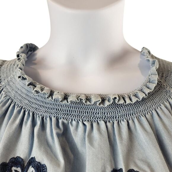 NEW Love Tree Plus Size 1X Blue Cotton Blouse Embroidered On & Off Shoulder - Picture 5 of 13